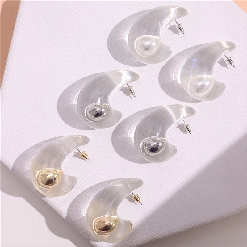 Transparent Clear Resin Copper Ball Earrings