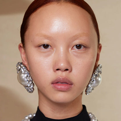 Large Round Pearl diamond Earrings - Fanci Goddess