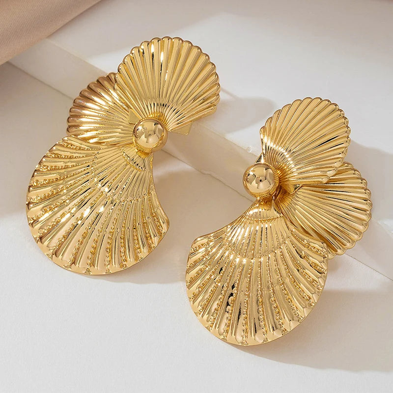 Large Metal Shell Post Earrings - Fanci Goddess