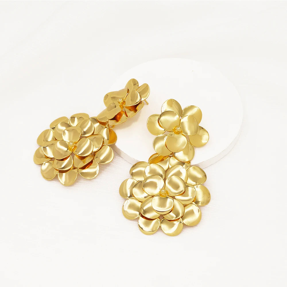 Sunshine Stainless Steel Flowers Gold Plated Earrings - Fanci Goddess