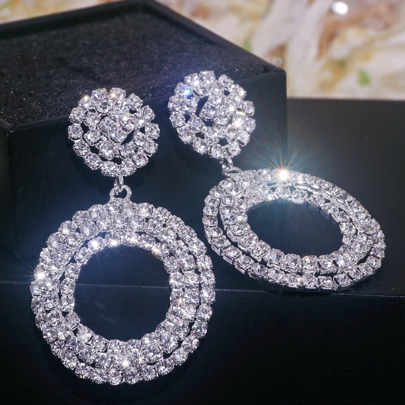 Sparkley Crystal Round Bijoux Geometric Rhinestone  Earrings