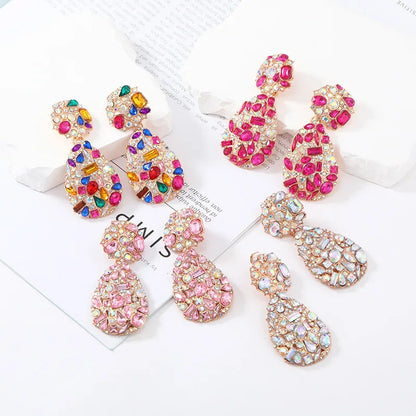 Luxury Exaggerated Colorful Crystal Teardrop Clip on Earrings - Fanci Goddess