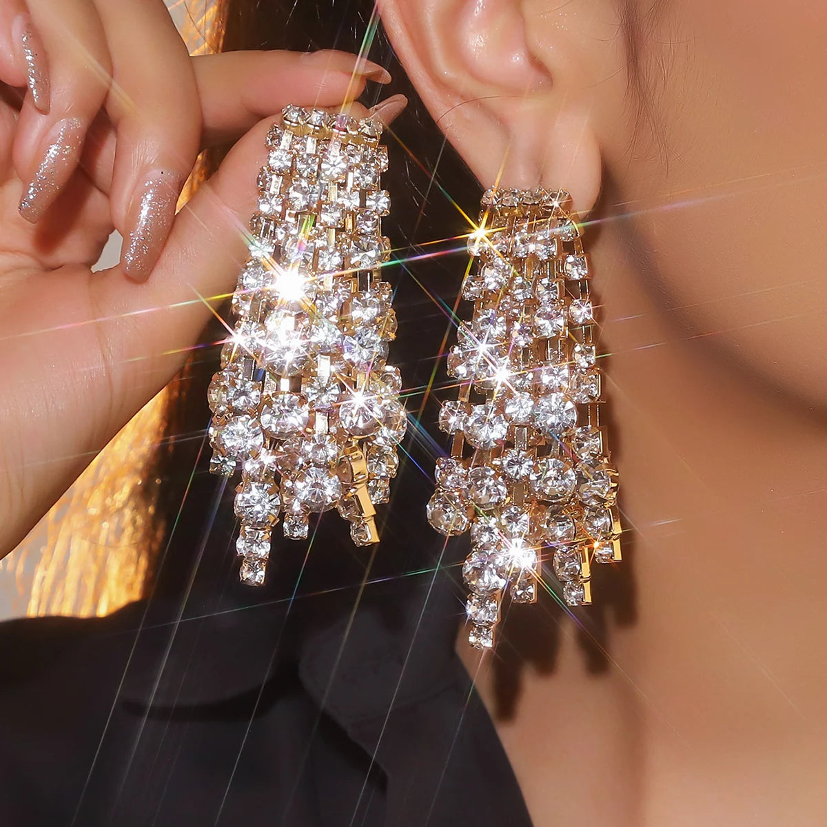 Sparking Tassel Rhinestone Earrings - Fanci Goddess