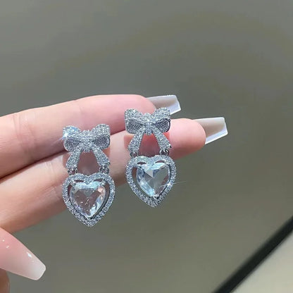 Exquisite Heart Shape Bowknot Stud Earrings - Fanci Goddess
