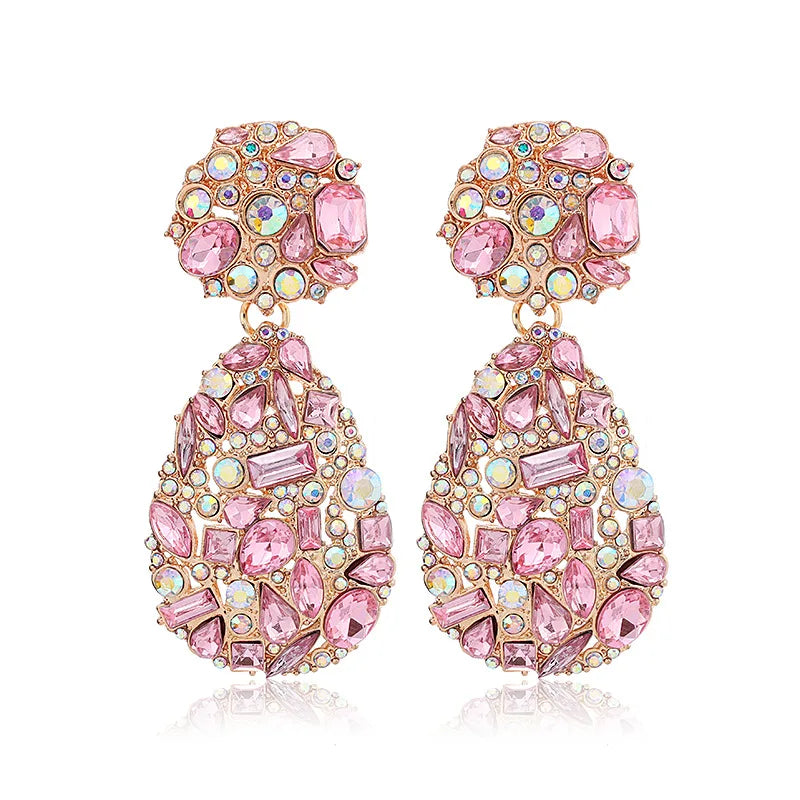 Luxury Exaggerated Colorful Crystal Teardrop Clip on Earrings - Fanci Goddess