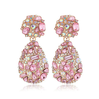 Luxury Exaggerated Colorful Crystal Teardrop Clip on Earrings - Fanci Goddess