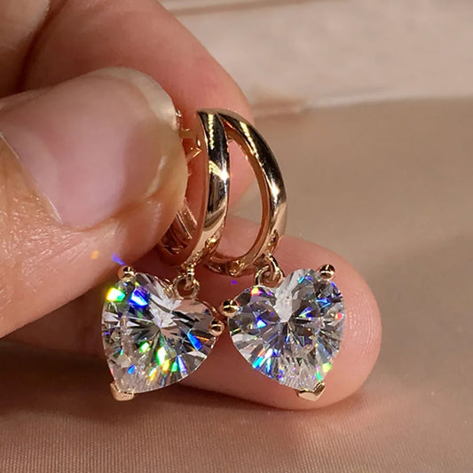 Charming Gold Color Hoop Heart Shape Zircon  Earrings