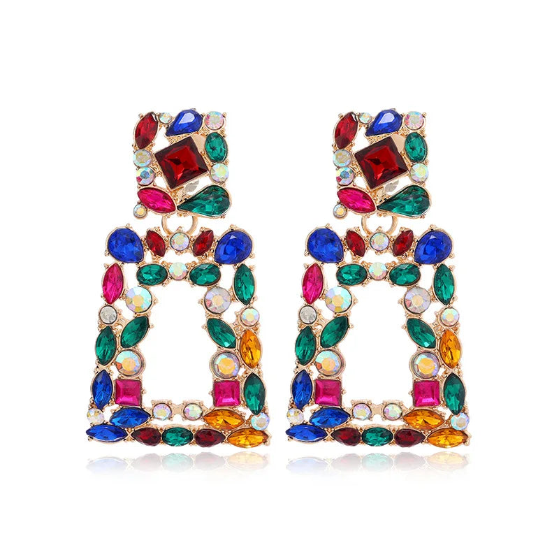 Ethnic Colorful Crystal Clip on Earrings - Fanci Goddess