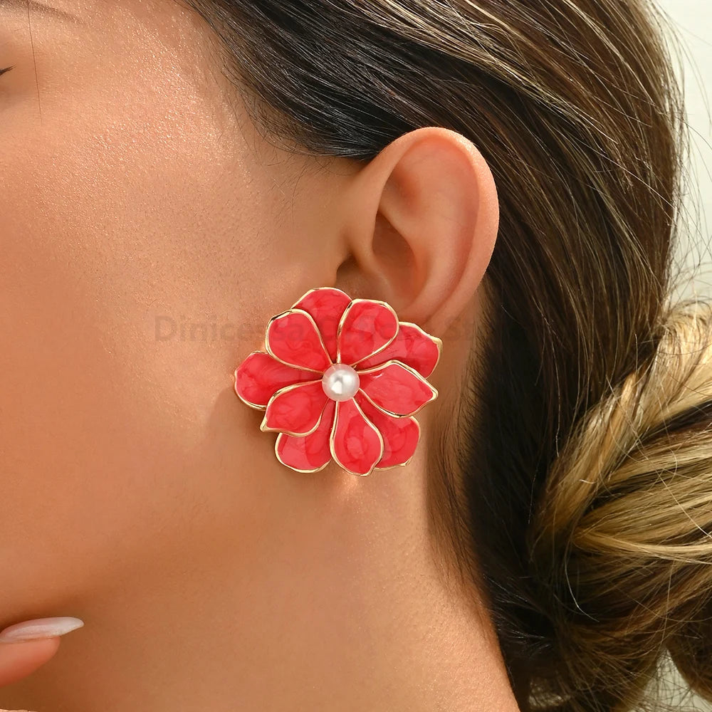 Charming Enamel Metal Flower Earrings