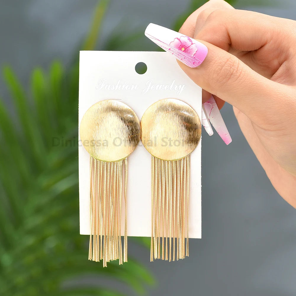 Gold Metal Tassel Chain Earrings - Fanci Goddess