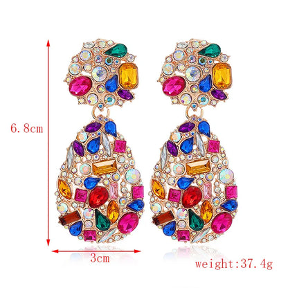 Luxury Exaggerated Colorful Crystal Teardrop Clip on Earrings - Fanci Goddess