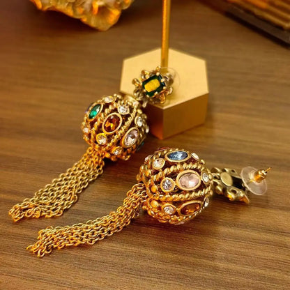 Retro tassel Earrings with stylish geometric round balls - Fanci Goddess