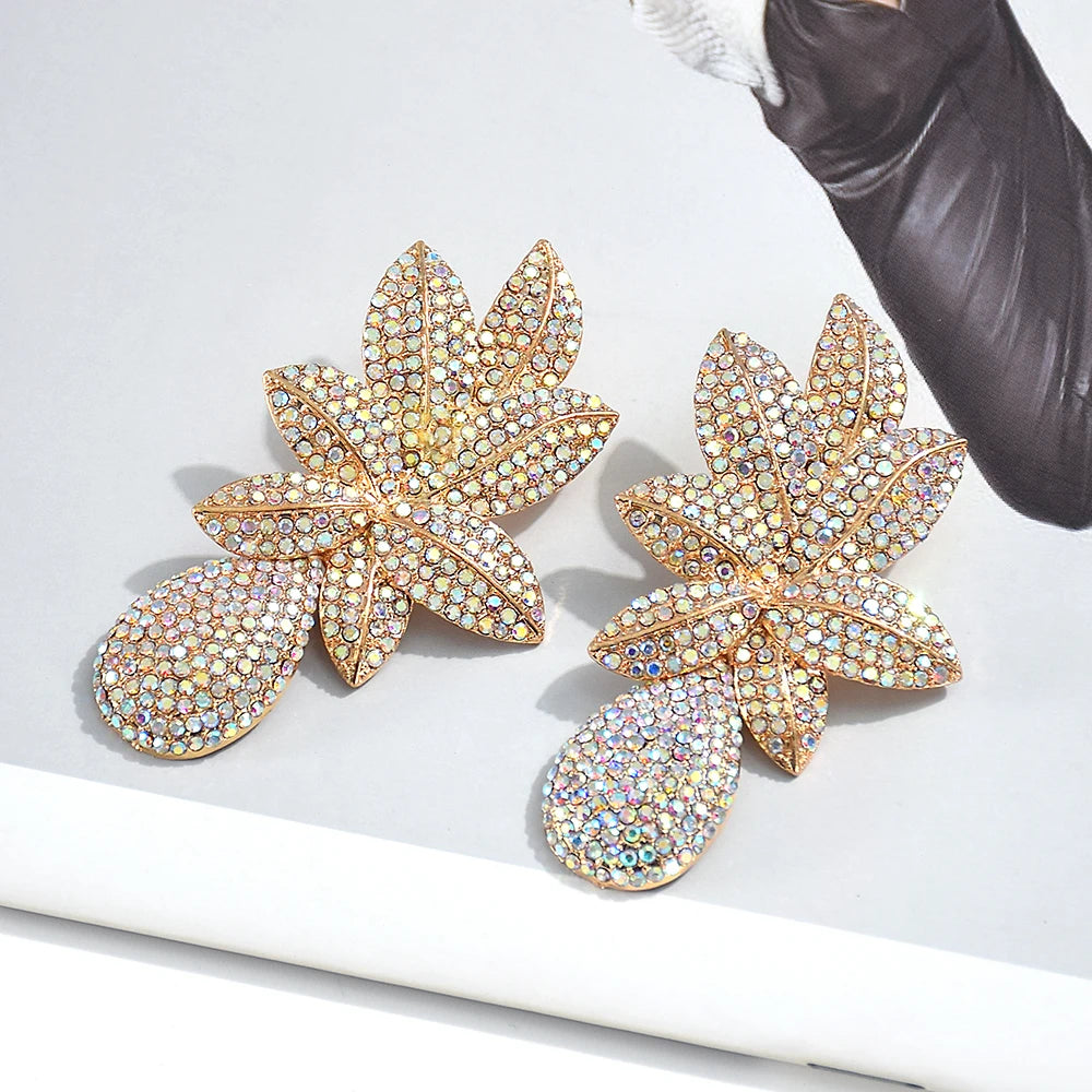 Stainless steel Gold Metal Flower Crystals Earrings - Fanci Goddess
