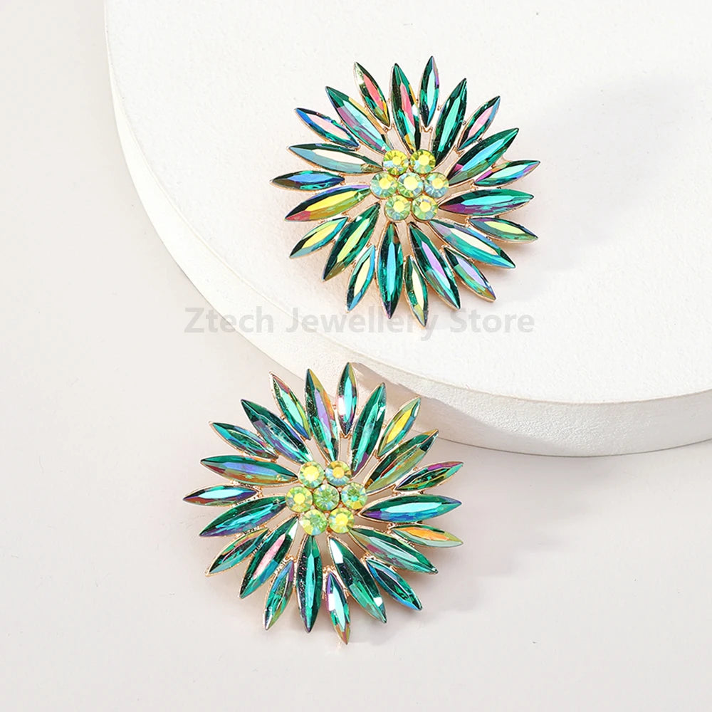 Sunflower Rhinestone Stud Earrings - Fanci Goddess