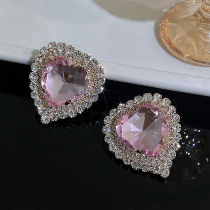 Luxury Full Rhinestone Heart Stud Earrings - Fanci Goddess