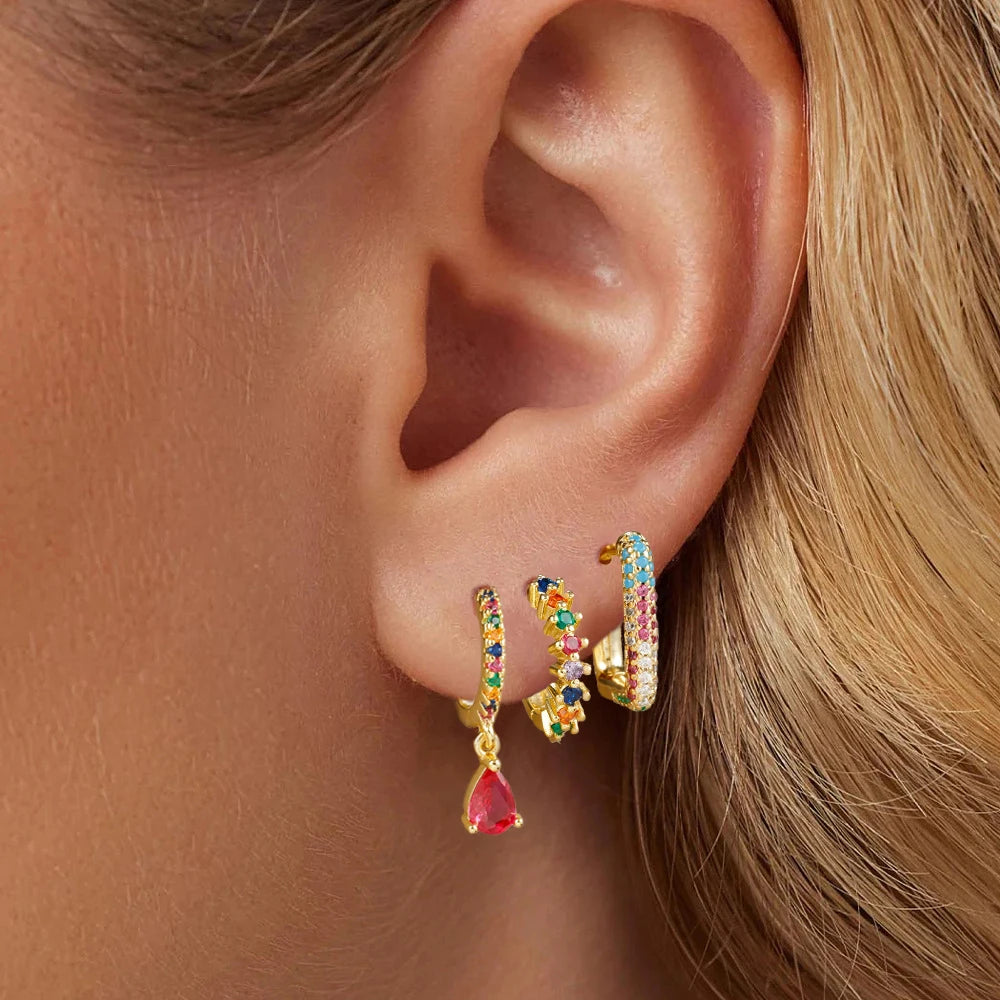 3PCS Fashion Cubic Zirconia Water Drop Pendant Earring Set