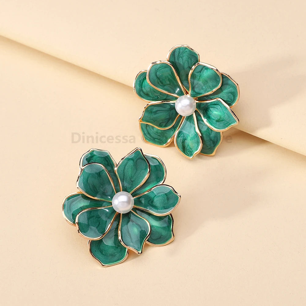 Charming Enamel Metal Flower Earrings