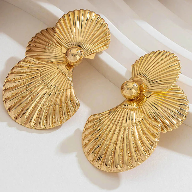 Large Metal Shell Post Earrings - Fanci Goddess