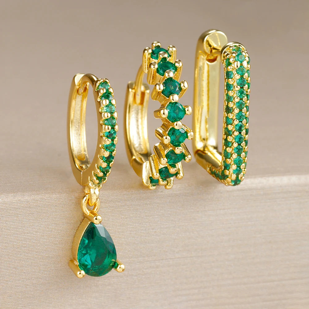 3PCS Fashion Cubic Zirconia Water Drop Pendant Earring Set - Fanci Goddess