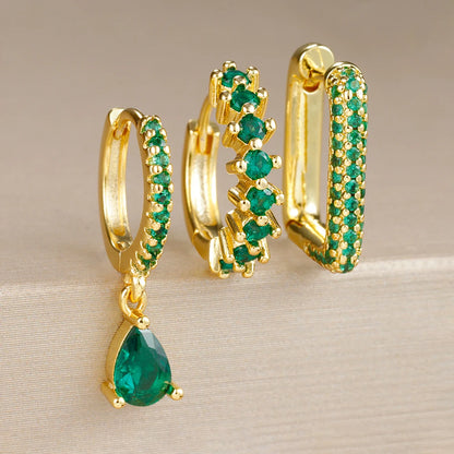 3PCS Fashion Cubic Zirconia Water Drop Pendant Earring Set - Fanci Goddess