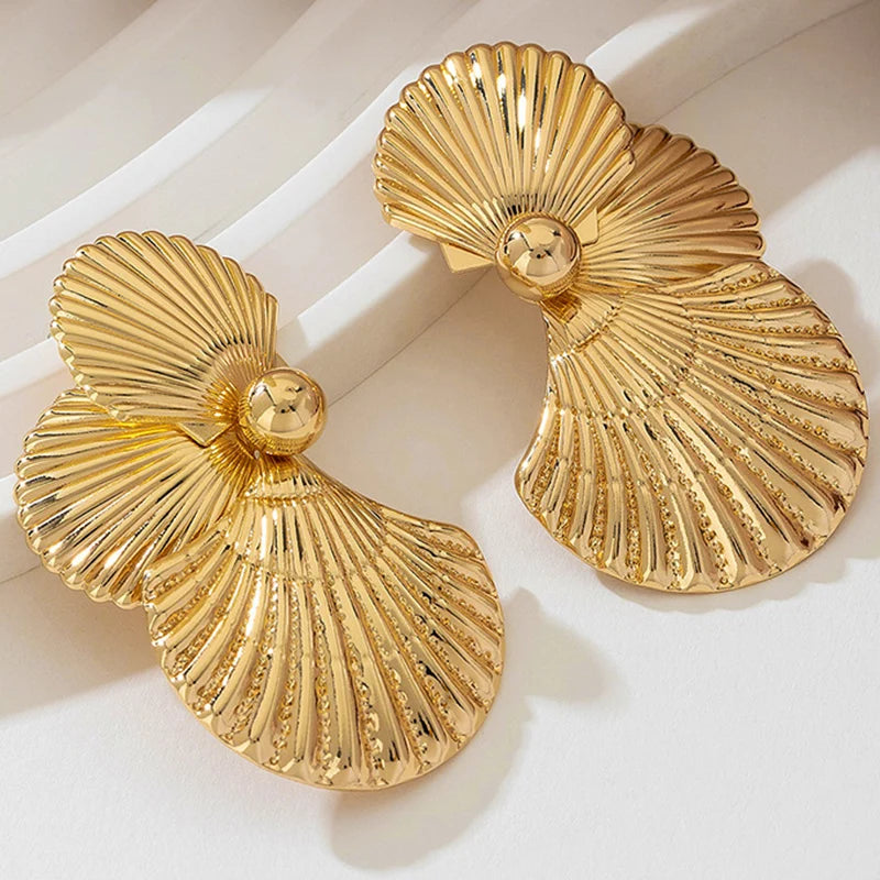 Large Metal Shell Post Earrings - Fanci Goddess