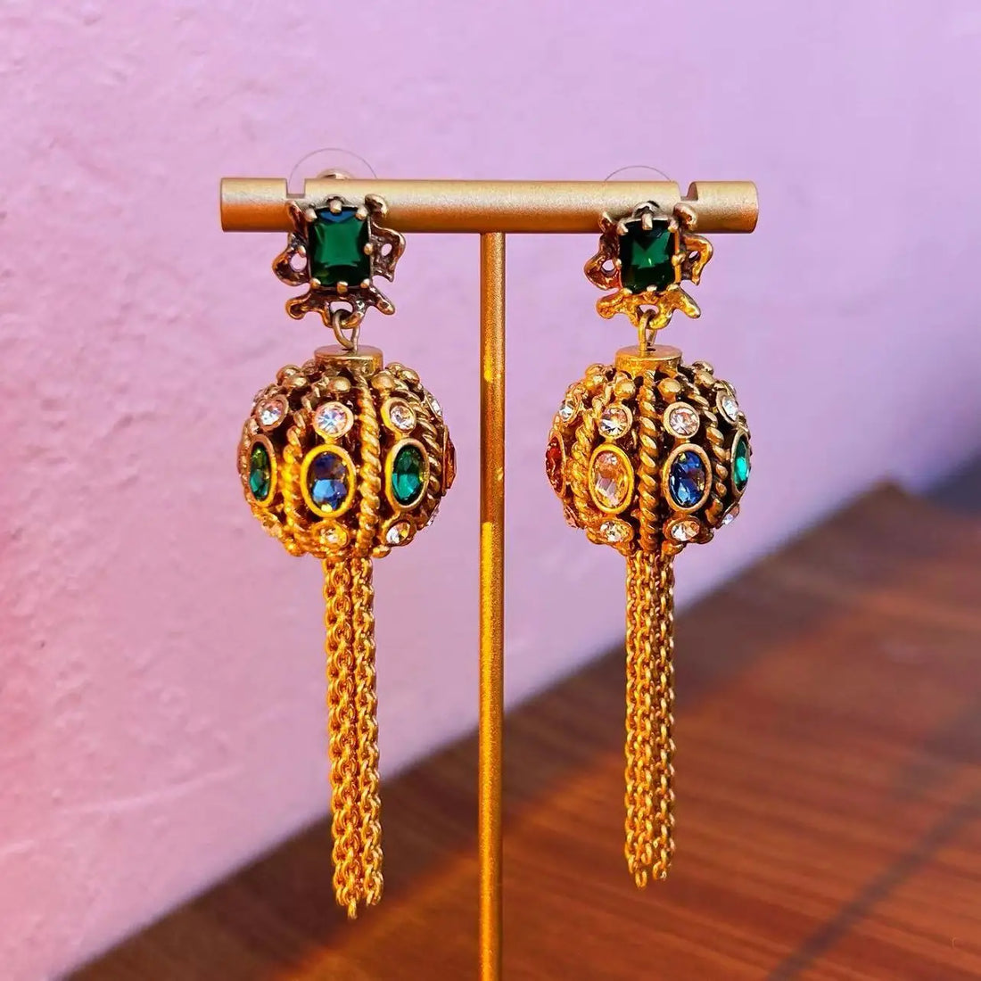 Retro tassel Earrings with stylish geometric round balls - Fanci Goddess