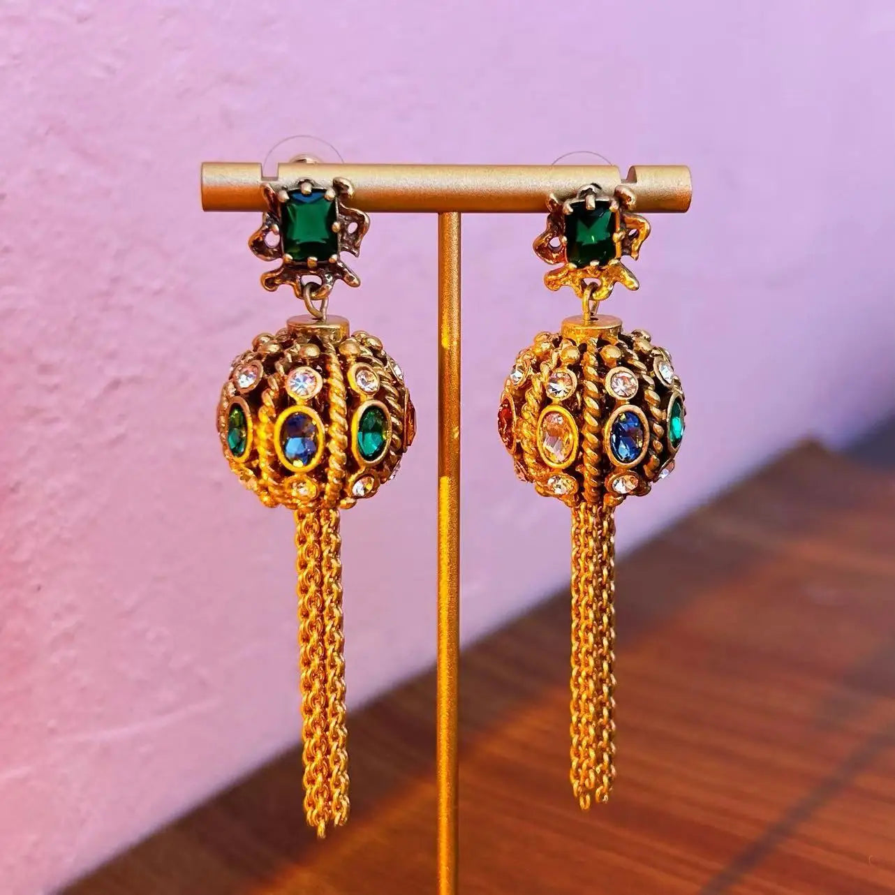 Retro tassel Earrings with stylish geometric round balls - Fanci Goddess