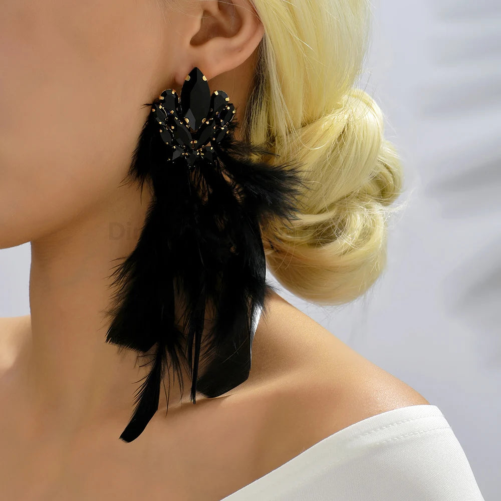 Feather Decor Dangle Drop Earrings