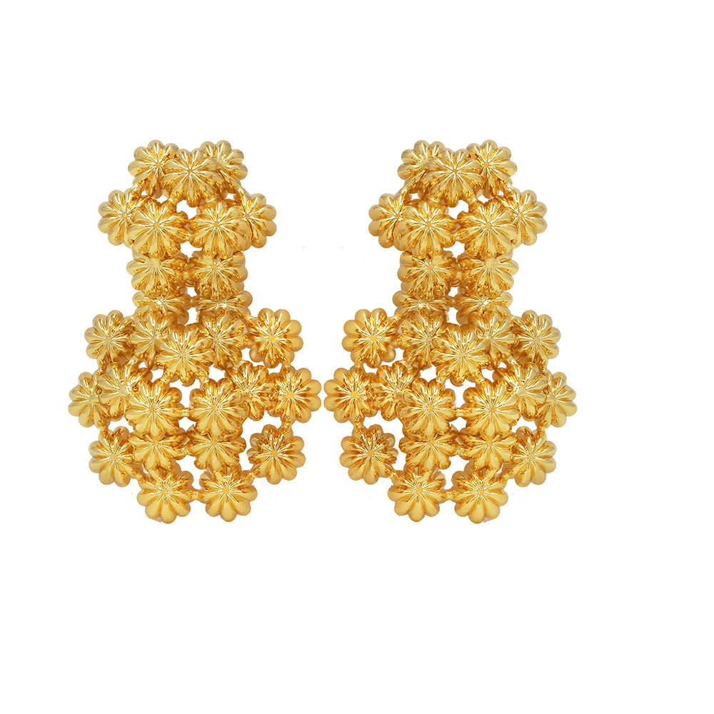 Exaggerate Africa Flower 18K Stainless steel Gold Plated Earrings