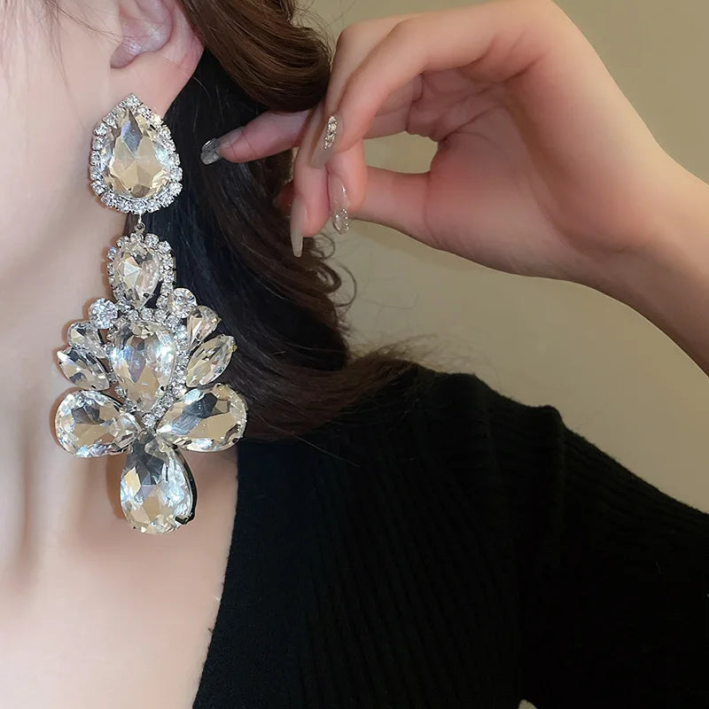 Exaggerated Inlaid Rhinestone Earrings