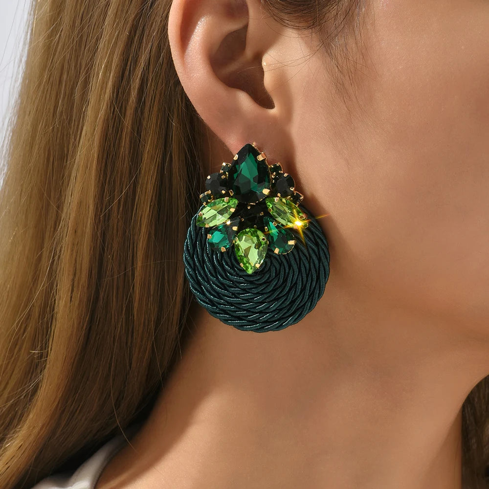 Cotton Rope Weave Round Luxury Big Stud Earrings - Fanci Goddess