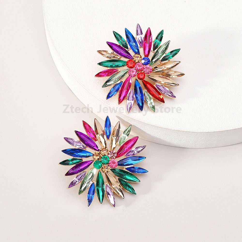 Sunflower Rhinestone Stud Earrings - Fanci Goddess