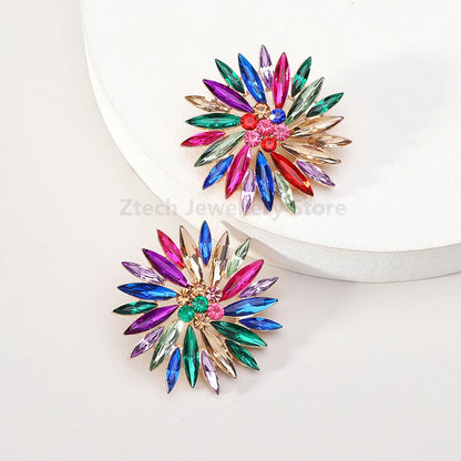 Sunflower Rhinestone Stud Earrings - Fanci Goddess
