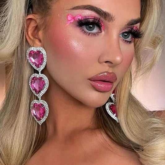 Design Pink Crystal Heart Earrings