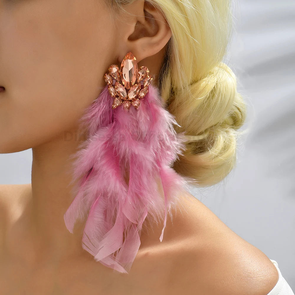 Feather Decor Dangle Drop Earrings - Fanci Goddess