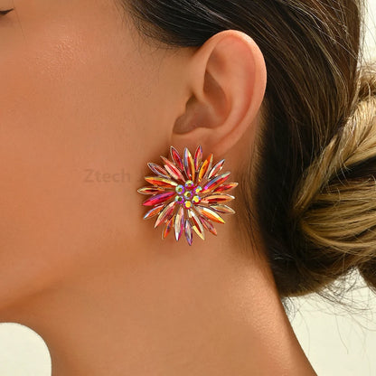 Sunflower Rhinestone Stud Earrings - Fanci Goddess