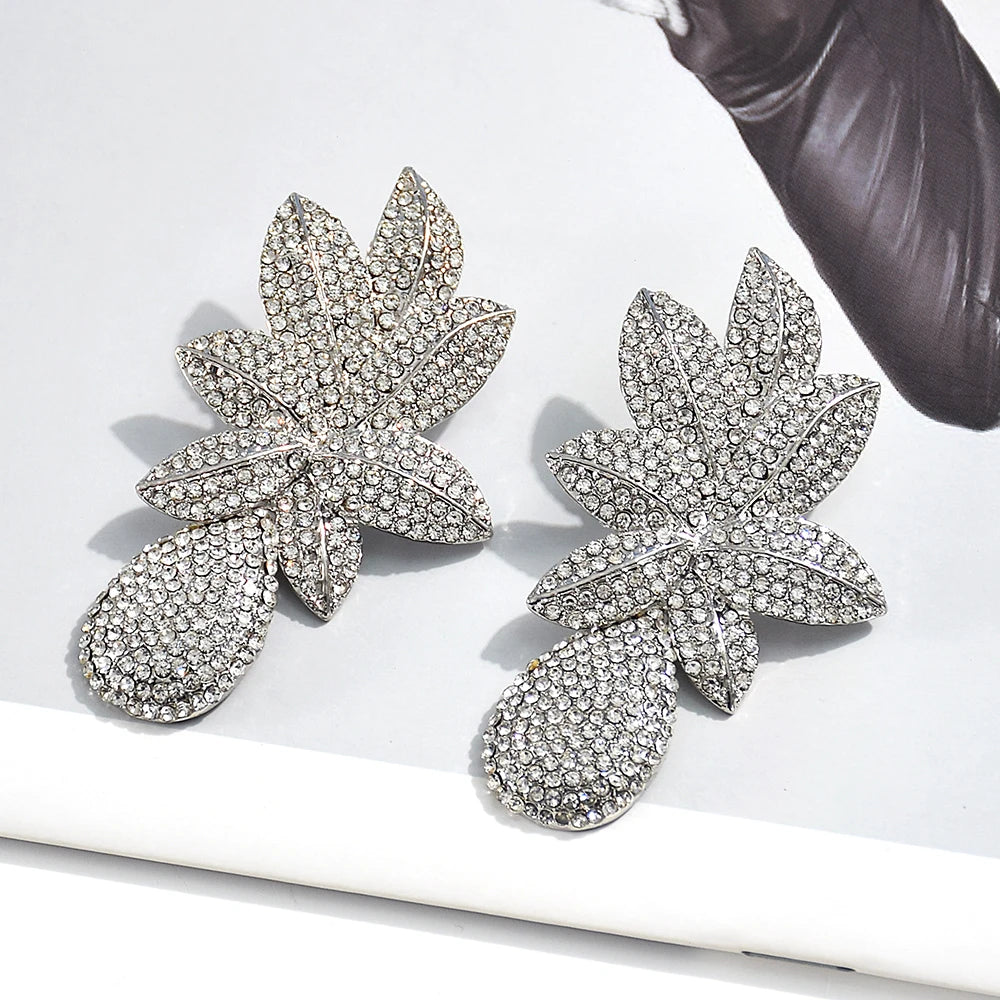 Stainless steel Gold Metal Flower Crystals Earrings - Fanci Goddess