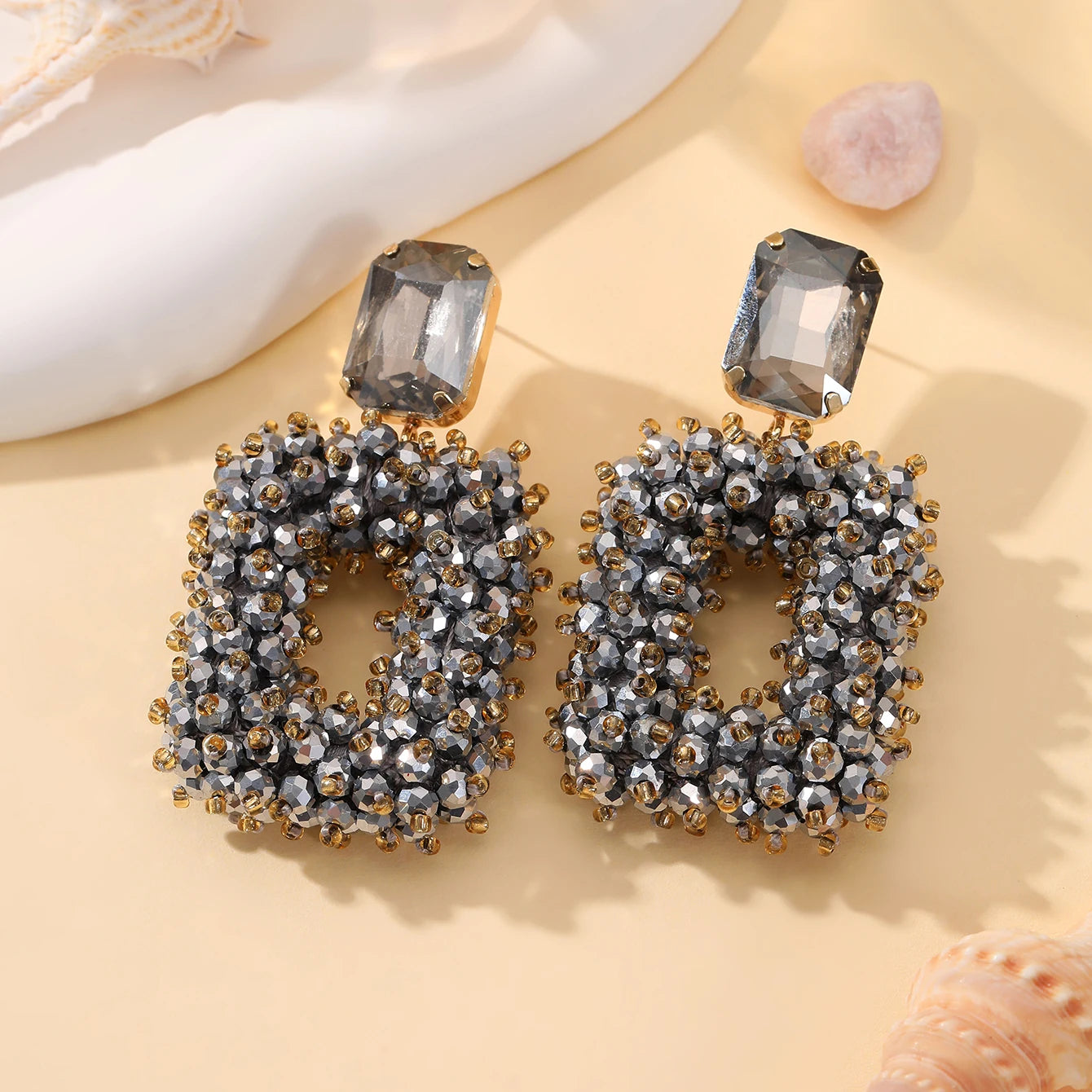Square Crystal Drop Earrings