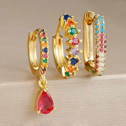 3PCS Fashion Cubic Zirconia Water Drop Pendant Earring Set - Fanci Goddess