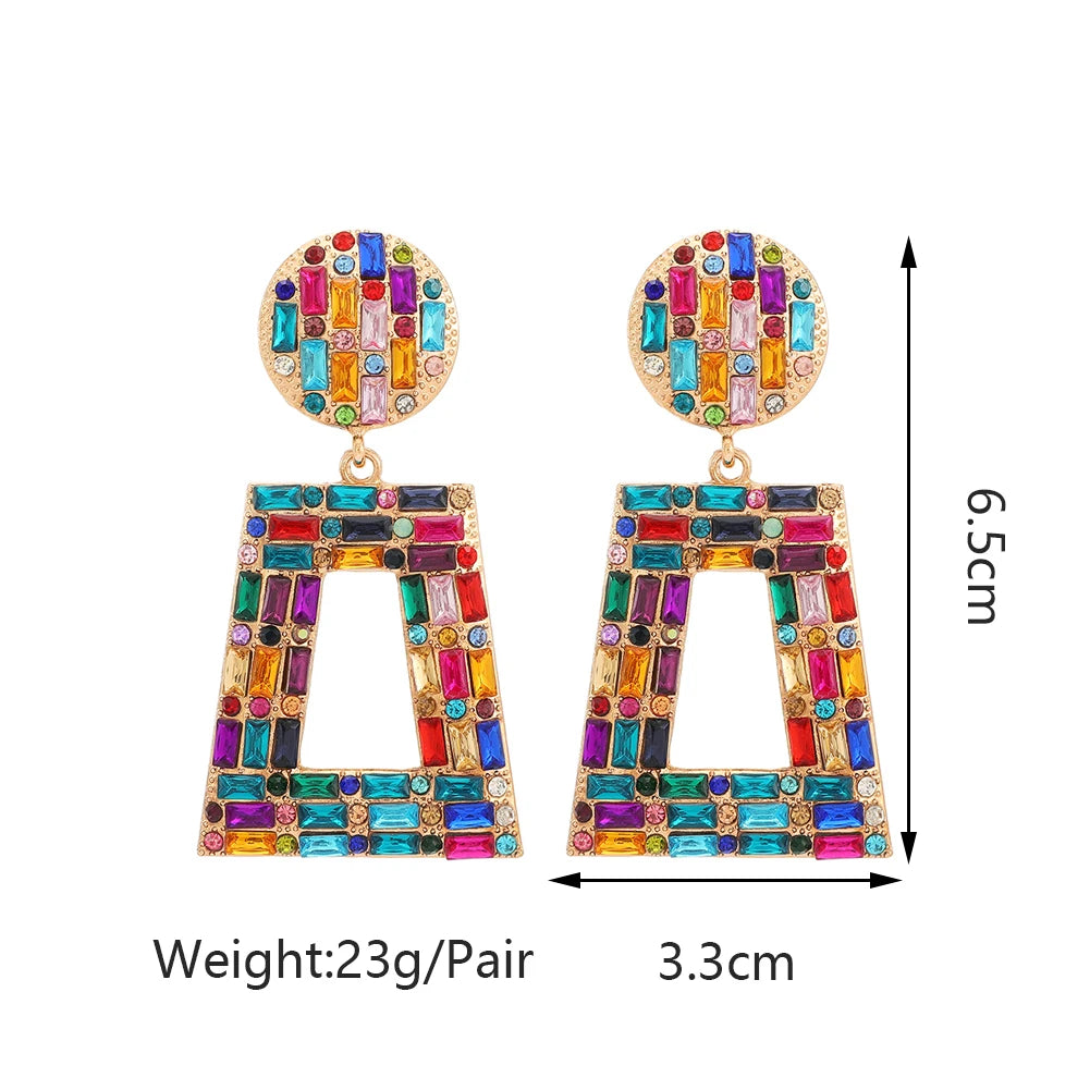 Hey Girl Trapezoid Full Shiny Colorful Rhinestone Earrings