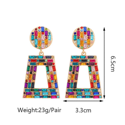 Hey Girl Trapezoid Full Shiny Colorful Rhinestone Earrings - Fanci Goddess
