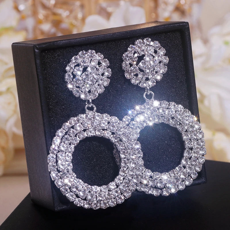 Sparkley Crystal Round Bijoux Geometric Rhinestone  Earrings - Fanci Goddess
