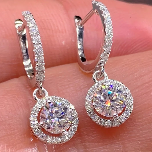 Fashion Round White Stone Earrings Delicate Silver Earrings