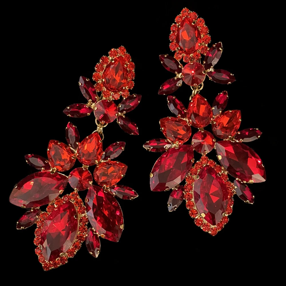 Fanci Goddess Red Rhinestone Water Drops Earrings - Fanci Goddess