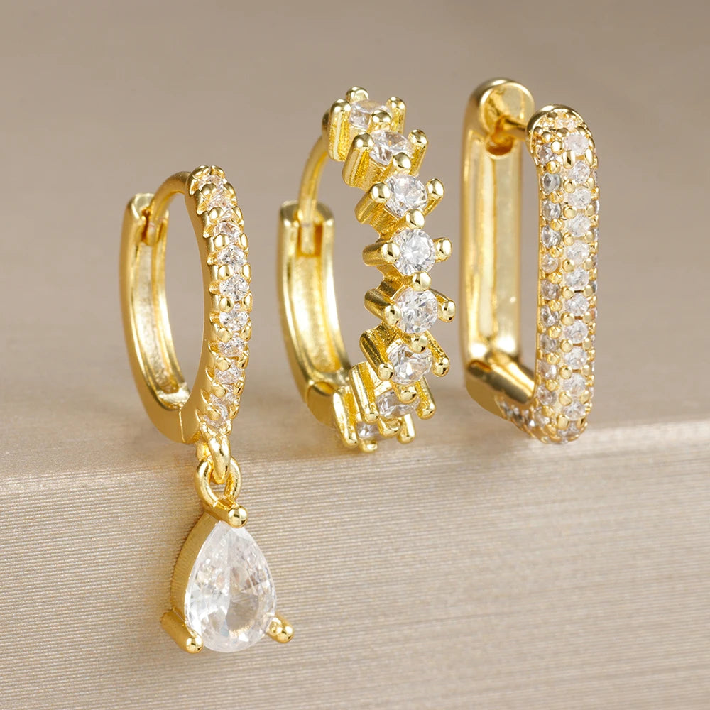 3PCS Fashion Cubic Zirconia Water Drop Pendant Earring Set