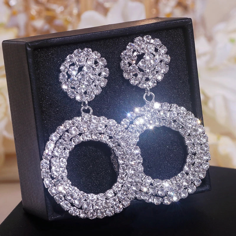 Sparkley Crystal Round Bijoux Geometric Rhinestone  Earrings - Fanci Goddess