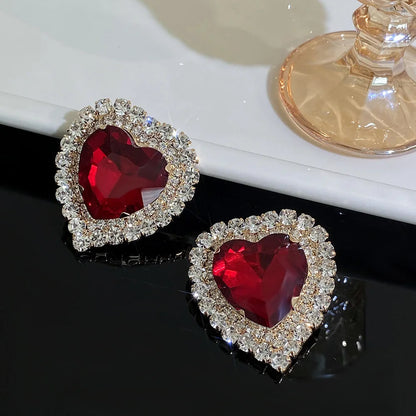 Luxury Full Rhinestone Heart Stud Earrings - Fanci Goddess