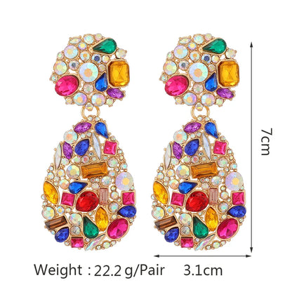 Luxury Exaggerated Colorful Crystal Teardrop Clip on Earrings - Fanci Goddess