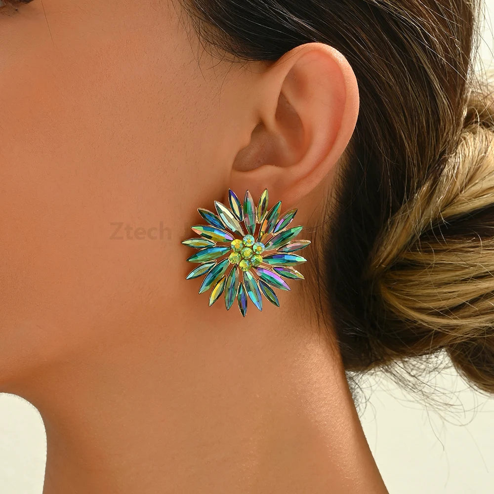 Sunflower Rhinestone Stud Earrings - Fanci Goddess